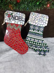 Mosaic holiday wall hanging, Christmas stocking, stained glass home decor, Holiday art, Xmas decorations