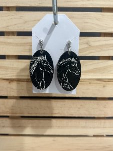 L15 - Black and White Horse Stud Dangle Earring