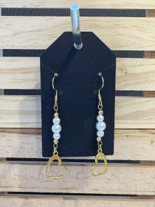 Heart and Pearl Dangle Earrings