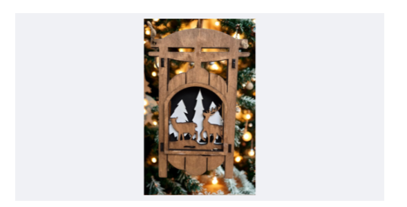 Wooden Merry Christmas Sleigh Ornament – Winter Forest Scene