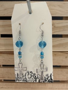 L29 - Blue Cross Dangle Earrings