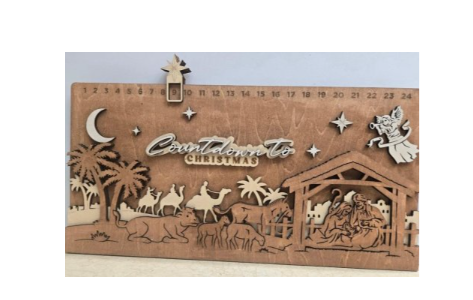 Handcrafted, Laser Cut, Wooden Nativity Christmas Countdown Sign – Rustic Advent Calendar Décor