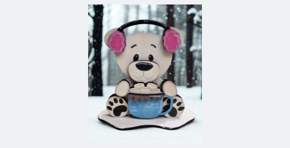 Laser Cut Wooden Winter Bear Decor – Cute Bear with Earmuffs and a cup of cocoa – Hand Painted Seasonal Shelf Sitter