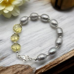 Golden Glow Bracelet — Silvery Pearls & Lemon Quartz