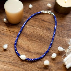 Blue Grace Necklace — Lapis, Freshwater Pearl & Sterling Silver