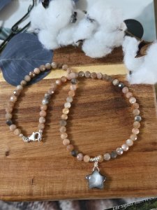 Starlit Grounding Necklace — Black Sunstone & Silver Obsidian