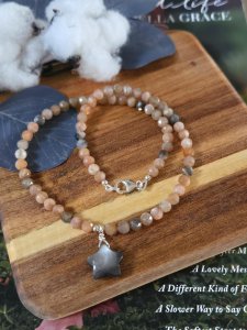 Starlit Grounding Necklace — Black Sunstone & Silver Obsidian