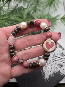 Heartfelt Harmony Bracelet — Bronzite, Rhodonite, Rose Quartz & Freshwater Pearl