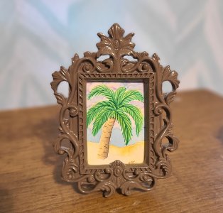 Palm tree painting, original framed art with easel back