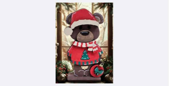 Laser Cut Holiday Bear – Christmas Ornament Bear Decor – Festive Wood Tabletop Decoration