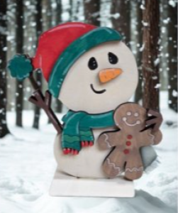 Wooden Snowman with Gingerbread Cookie – Rustic Christmas Decor