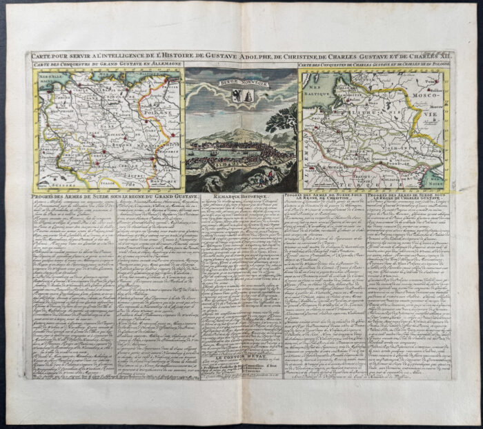 View of Bergen, Norway with Maps of King Gustav Adolphus of Sweden Conquests into Poland, Lithuania, & the German Empire