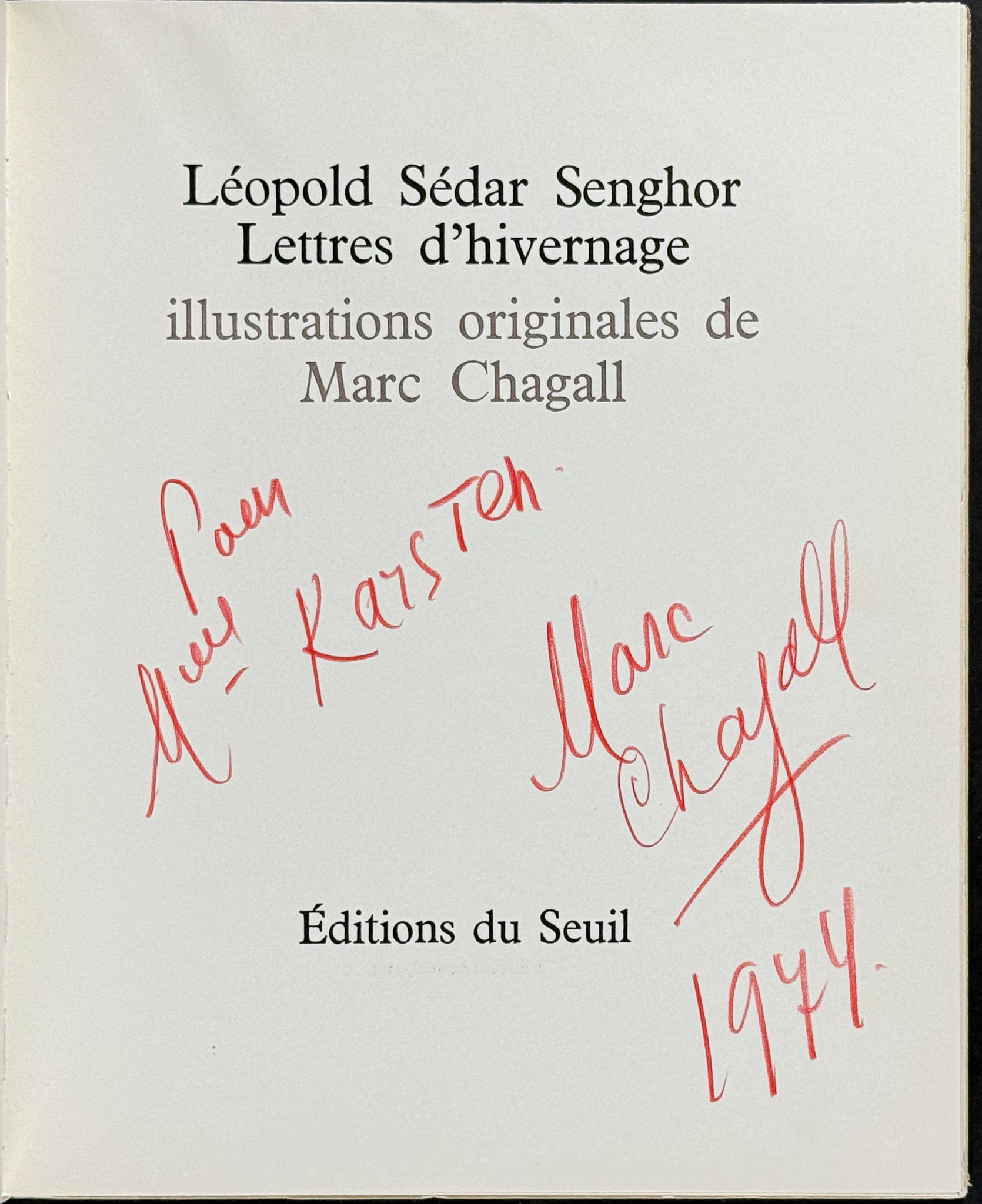 1800年代 古書 L’ÉCOLE DU MALHEUR Marc Chagall & Senghor's Lettres d'hivernage - Signed by