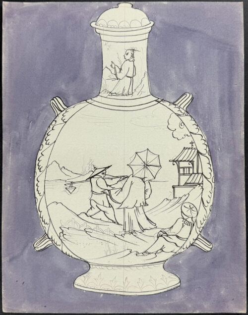 Original Watercolor of French Porcelain Home Designs