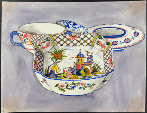 Original Watercolor of French Porcelain Home Designs