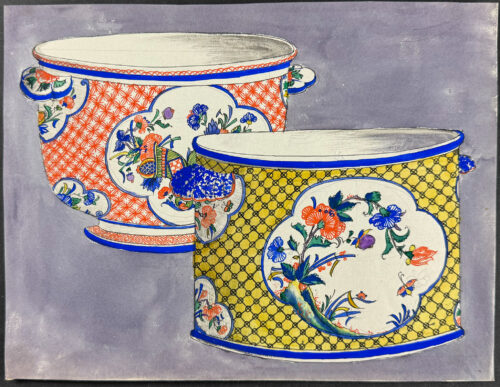 Original Watercolor of French Porcelain Home Designs