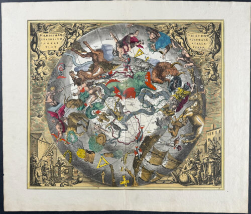 Celestial Chart of the Constellations of the Southern Hemisphere with Terrestial Plane below [Haemisphaerium Scenographicum Australe Coeli Stellati et  Terrae]