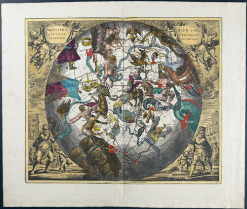 Celestial Chart of the Constellations of the Southern Hemisphere with Terrestial Plane below [Haemisphaerium Stellatum Australe Aequali Sphaerarum Proportione]