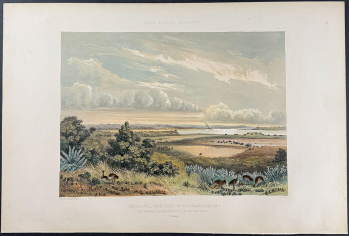 The Golwa, with part of Hind-Marsh Island, Mt Barker & Mt Magnificent in the distance (Evening) (Emus)