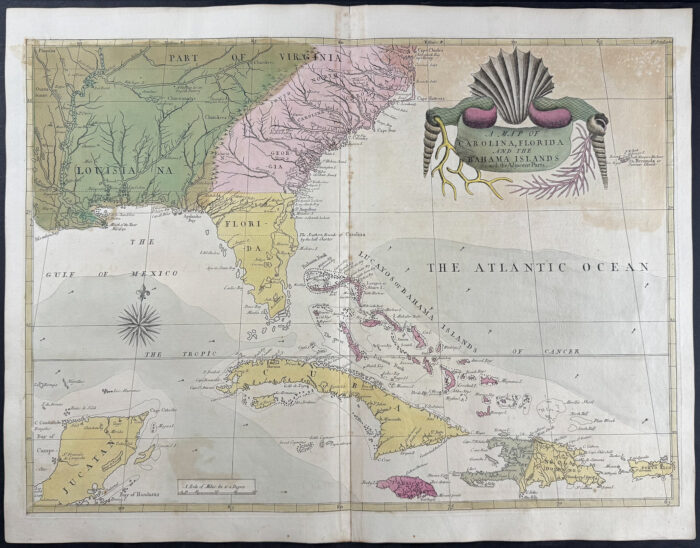 Map of the Carolinas, Florida, and Bahamas (Early State, One of first to name Georgia)