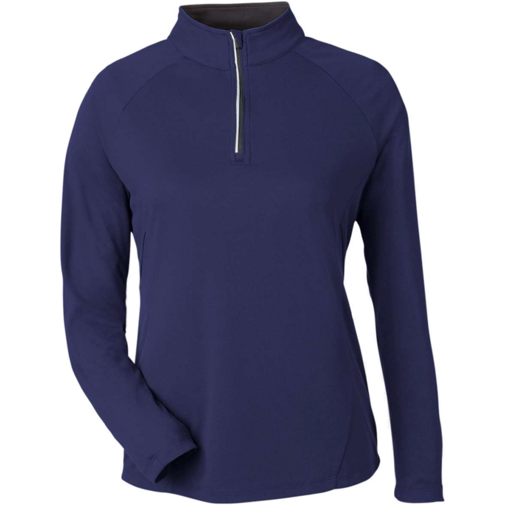 Women's Origin Performance Pique Quarter-Zip Pullover — Classic Navy Heather/ Carbon