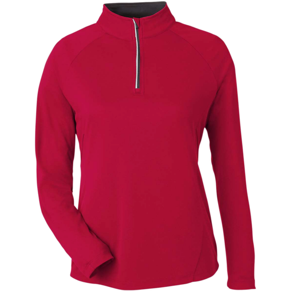 Women's Origin Performance Pique Quarter-Zip Pullover — Classic Red/ Carbon