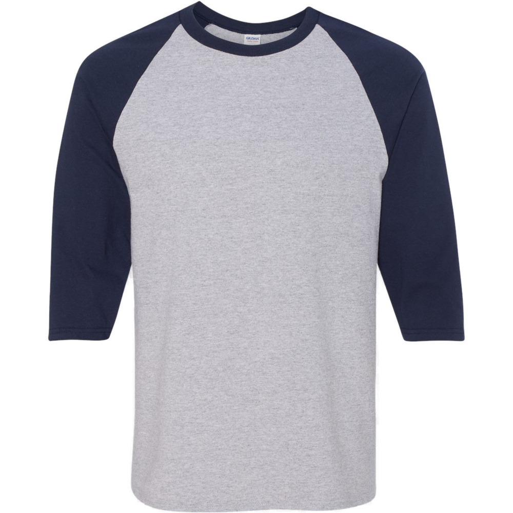 Heavy Cotton™ Raglan Three-Quarter Sleeve T-Shirt — Sport Grey/ Navy