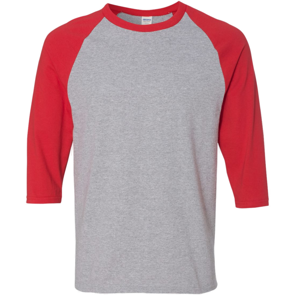 Heavy Cotton™ Raglan Three-Quarter Sleeve T-Shirt — Sport Grey/ Red