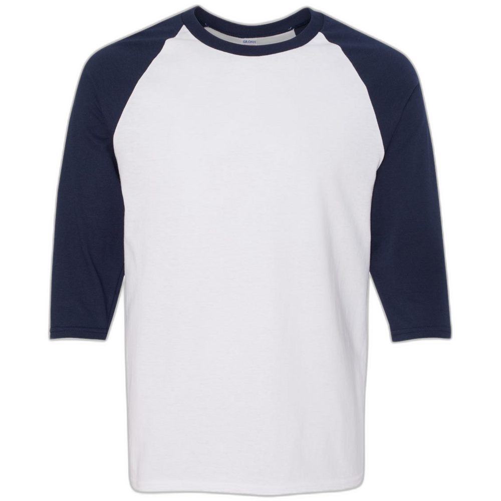 Heavy Cotton™ Raglan Three-Quarter Sleeve T-Shirt — White/ Navy