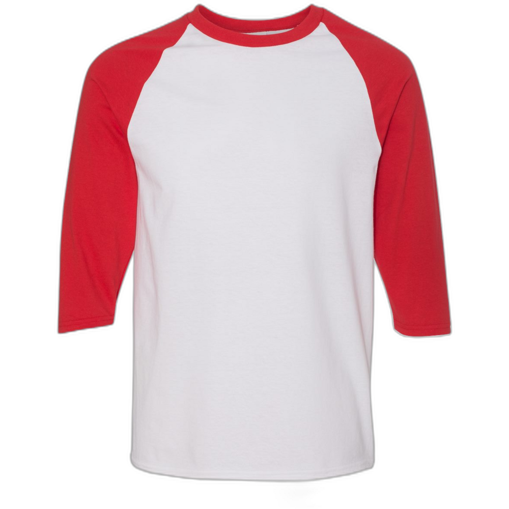 Heavy Cotton™ Raglan Three-Quarter Sleeve T-Shirt — White/ Red