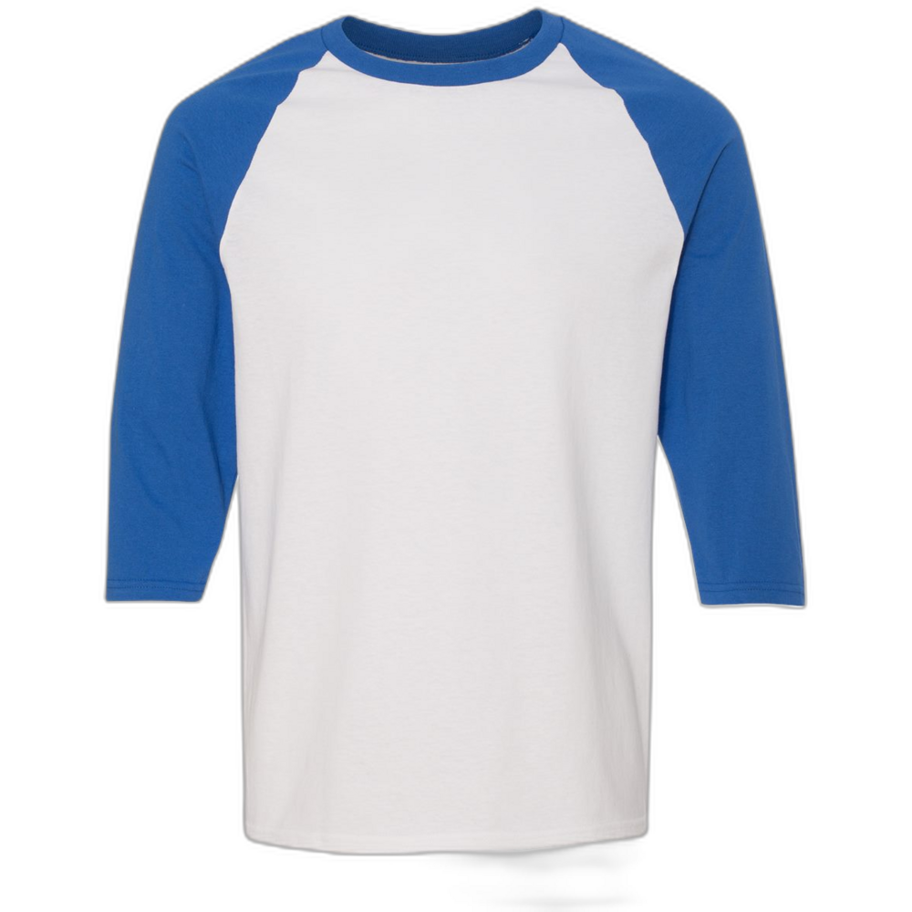 Heavy Cotton™ Raglan Three-Quarter Sleeve T-Shirt — White/ Royal
