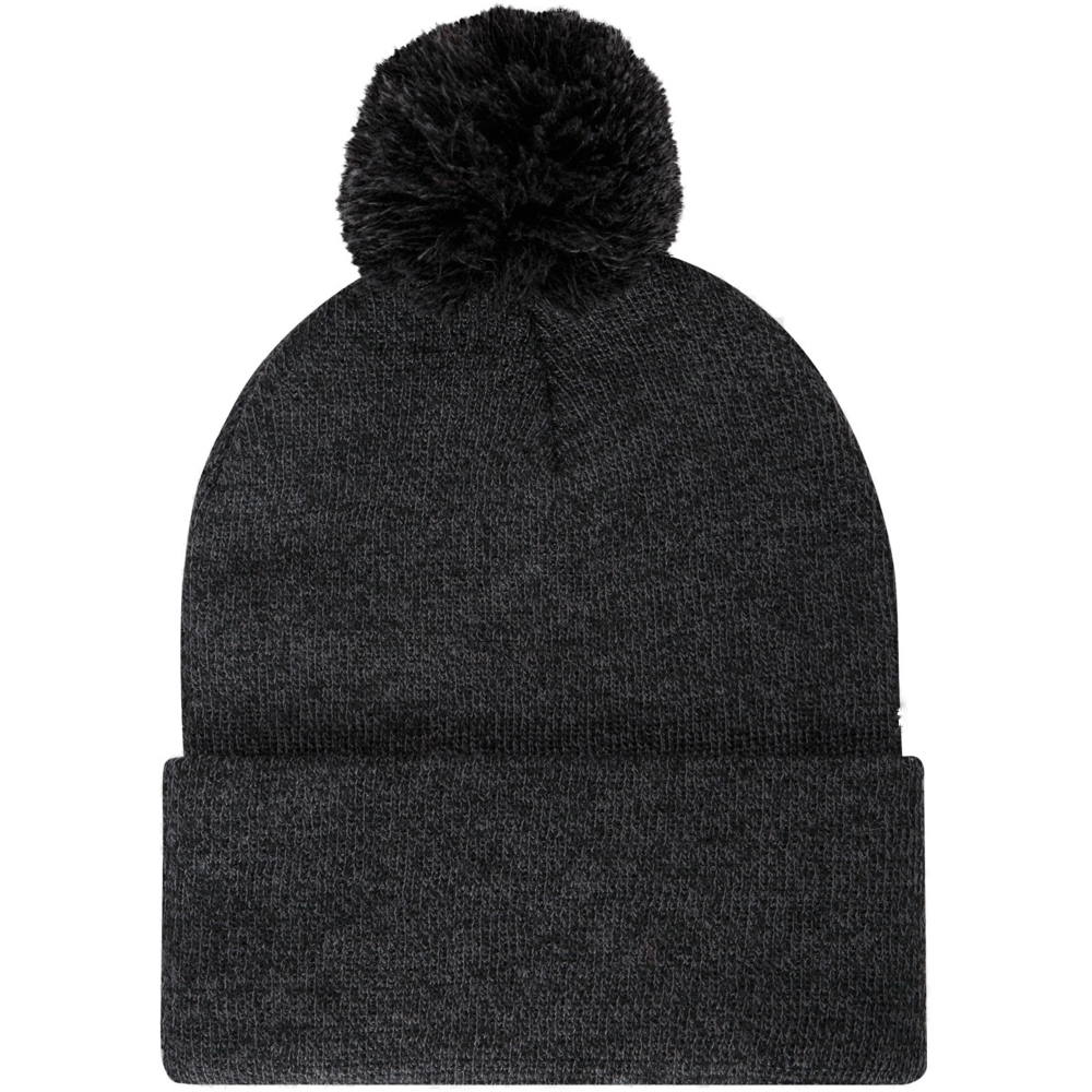 Striped Cuff Pom Pom Toque — flat  blackheather cc