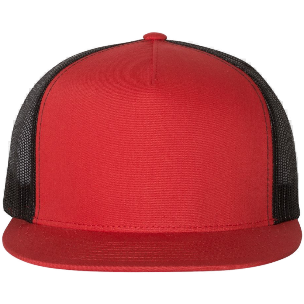 Five-Panel Classic Trucker Cap — Red/ Black