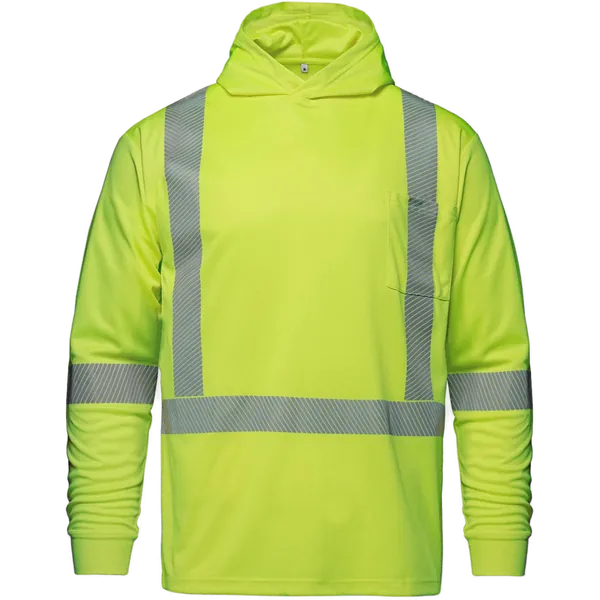 S05985 - GLOW - Long Sleeve Hi-VIS Hooded T-Shirt with Segmented Stripes