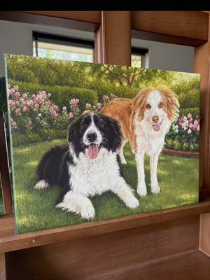 I had the privilege of working on this double portrait of the GORGEOUS Alfie and Reuben over the last few weeks 🎨 Creating an entire scene, working from separate photos of each pup and positioning the dogs together in a way that feels natural can present challenges that replicating a single reference image doesn’t, but this is also what makes painting portraits so rewarding. We’re able to make something exist that doesn’t already! So grateful for my lovely client trusting me to capture her beautiful boys in paint💛💛 12 x 16” oil on canvas in blonde hardwood frame. #oilpainting #artist #dogportrait