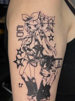 Rin and Len Kagamine black work tattoo! 💛🧡#vocaloid  #rinkagamine #lenkagamine #animetattoo #tattoo