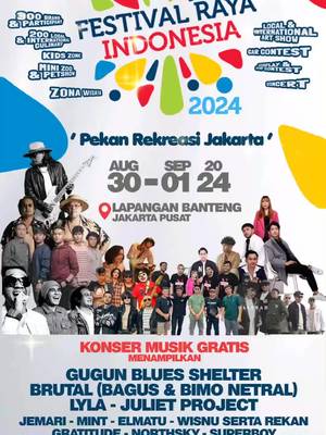 ๐ Festival Raya Indonesia 2024: Rayakan HUT RI ke-79 dengan penuh semangat! ๐ฎ๐ฉโจ Bergabunglah dengan kami di Lapangan Banteng, Jakarta, untuk merayakan kemerdekaan dengan cara yang spektakuler. Nikmati deretan konser gratis dari musisi favorit, pekan budaya yang meriah, bazaar kreatif, dan festival kuliner yang menggugah selera. ๐ถ๐ด Jangan lewatkan kesempatan untuk merayakan musik dan budaya Indonesia bersama ribuan pengunjung lainnya! ๐ ๐
Tanggal: 30 Agustus - 1 September 2024 ๐ Lokasi: Lapangan Banteng, Jakarta ๐ฃ KONSER GRATIS..! 30 Agustus 2024 ๐ฅ BRUTAL @ombags @gabrielbimo ๐ธ Opening Act: Mint Band Superboy Band 31 Agustus 2024 ๐ค Lyla @lylaindonesia ๐น Juliet Project @julietproject ๐ธ Opening Act: Jemari Band ๐ง Halimah (DJ Set) 1 September 2024 ๐ธ Gugun GBS @gugungbs ๐ท Elmatu ๐ง Opening Act: Wisnu Serta Rekan ๐ถ Sun of Monday (DJ Set) ๐ Nikmati juga Pekan Budaya, Bazaar Kreatif, dan Festival Kuliner! ๐ Jangan lewatkan keseruan dan berbagai aktivitas menarik dalam rangka merayakan kemerdekaan! ๐๐ซ ๐ Info lebih lanjut; Partner & Sponsors: โ0878-4683-2274/ โ0856-5981-3203 Booth: โ 0812-8007-9048 #FestivalRayaIndonesia #HUTRI79 #JakartaEvent #Festival2024 #KonserGratis #BRUTAL #Lyla #JulietProject #GugunGBS #PekanBudaya #BazaarKreatif #FestivalKuliner #Jakarta #MusicFestival #LiveMusic #CulturalFestival #EventJakarta #FestivalPecintaMusik #RayaFestival #AugustEvent #FRI2024 #HadirFRI2024 #FRI #SeruFRI2024 #BarengFRI #winner #hutri79 #lewatberanda #foryou @festival.raya.ind @Abidzar Music Entertainment @Festival Raya Indonesia 2024 @nonakailola959