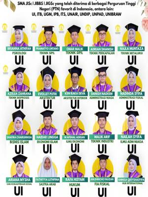 " Alhamdulillah, Barakallah selamat kepada kakak-kakak SMA JISc, JIBBS, and JIGSc yang telah diterima di berbagai Perguruan Tinggi Negeri ( PTN ) maupun Luar Negeri ( PTLN )" Jakarta Islamic School (JISc/JIBBS/JIGSc) The First Integrated Internasional Islamic School ✅️Using Edexcel Curriculum from UK ✅️Official Edexcel Exam Centre ✅️The highest marks in Indonesia for Edexcel International GCSE English. For information: 0811-1277-155 (JISc Kodam): Fullday https://www.jakartaislamicschool.com/ 0899-9911-723 (JIBS: JIBBS & JIGSc); Boarding https://www.facebook.com/jibsboardingschool * Leader of the world * 98% Masuk PTN; Graduates Study States Universities: UI, ITB, UGM, ITS, UNIBRAW, IPB Etc. (For Secondary) * 21st century skills through 21 activities * Islamic value / Al-Qur'an Program * Active english speaking * Thinking skill: critical & creative thinking * Small Classes (Max 16 Students Per Class) * A School Like Home * Graduates Study Abroad: USA, UK, France, Germany, Turkiye, Australia, Malaysia, China, Japan, Dutch (Amsterdam) Etc. (For Secondary) * Immersion Program: Malaysia & Singapore (For Primary) * Cross Cultural Country (Immersion Program): Australia, New Zealand, Belanda, Korea, Perancis, Turkiye & Madinah + Umroh (For Secondary) ..."Didiklah Anakmu Sesuai Dengan Zamannya"... #JISc #jisckodam #jiscjoglo #jiscdepok #jakartaislamicboardingschool