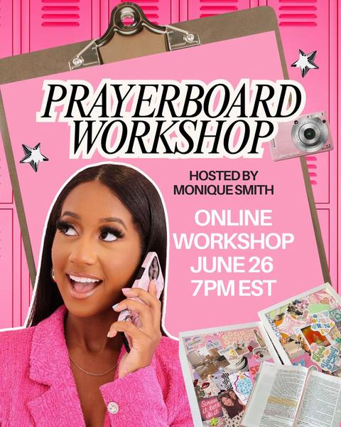 GIRLS! Join me this Friday, June 26 at 7 PM EST for a live online workshop where we'll create our prayer boards together, set faith goals for the rest of 2026, pray, reflect And encourage one another ✨ Customizable digital prayer board template
✨ Guided faith goal-setting session
✨ Reflection + prayer prompts
✨ Community with like-minded Christian women