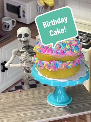 Another successful Miniverse make it mini cake baked and decorated by pastry chef Bones! You can never really have too many sprinkles on your birthday! 🎉 #miniversemakeitminifood #stopmotion #birthdaycake #skeleton 
