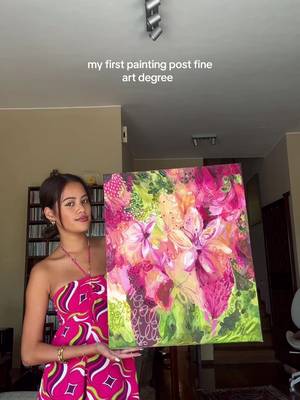 painting reveal!! I love how she looks in the sun #painting #artist #paintingreveal #fyp #arttok #artreveal #pink #artistsoftiktok #flowers #graduate #fineart 