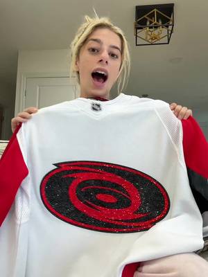 GO CANESSSSSS🏒❤️🖤. Bedazzling this jersey took so much longer than expected but I’m obsessed @Carolina Hurricanes #hockey #StanleyCup #NHL