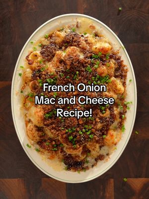 French Onion Mac and Cheeeese π§ #macandcheese #onion #FoodTok #foodtiktok Ingredients Caramelized Onions: - 4 Yellow onions - Salt - 2 TBSP Butter - 1/4 cup Beef stock - 1 TBSP balsamic vinegar Mac and Cheese: - 340 g pasta (I used rigatoni) - 3 Tbsp butter - ΒΌ tsp paprika - 1/4 tsp mustard powder - 3 Tbsp flour - 3 cups milk - 1 cup mozzarella - 1 cup cheddar - 1 cup fontini (raclette works great also) - 1/4 cup blue cheese (Optional) - Pecorino (Optional) - Chives Bread Crumbs: - French Bagette - Olive Oil - Salt Instructions Caramelized Onions: - Cook chopped onions with salt in butter on a medium low heat pan for 35 minutes while stirring every 5 minutes. Deglaze with beef stock and balsamic vinegar to then finish cooking for another 15 minutes while also stirring every 5 minutes. Bread Crumbs: - Drizzle olive oil on slices of bread with salt to then bake in the oven at 400F until crispy and blend in a food processor. Mac and Cheese: - Melt butter in a low heat pan to cook chopped shallots, chopped garlic, paprika, mustard powder before whisking in flour. - Slowly incorporate the milk 1 cup at a time while whisking until the roux is consistently smooth. - Mix in shredded mozzarella, cheddar, fontina, and blue cheese. - Immidietely fold in pasta that is al dente. - Layer mac and cheese with caramelized onions, mozzarella, pecorino and bread crumbs in a baking pan to bake at 360F for 20 minutes.