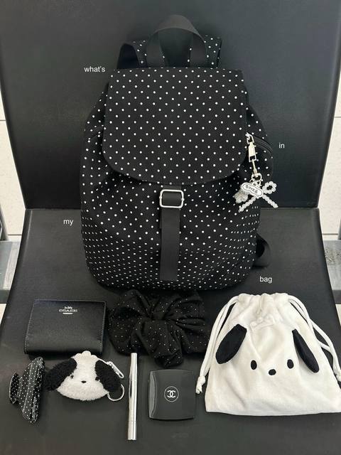 what’s in my airport bag ♡ — going on a summer style vacation with my cute pochacco pouch + polka dot backpack  #whatsinmybag #inmybag #バッグの中身 #airportbag #creatorsearchinsights 