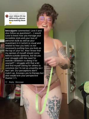 Replying to @isabella i appreciate the opportunity to psychoanalyze myself when i get questions like this one 😋 . i don’t think think we can always draw hard lines between “doing it for yourself” and “doing it for others”. i didn’t dress for other people’s approval as a teen but clearly i cared what they thought about me. i wanted everyone around me to know they didn’t have any power over me, because i felt powerless. we’re all a lot more complex than some false binary of bending over backwards to fit in vs being carefree and confident. 🤗 none of us exist in a vacuum and sometimes doing things “for yourself” and “for others” overlaps in nuanced ways 🤗 . . lipstick: @menageriecosmetics earrings: @🌵The Kitschy Cactus🌵 (hillary15 for 15% off 🥰) . . . . . . . . . . . . #bodypositivity #bodyneutrality #grwm #selfesteem #wavyhair #tattoo #confidence #torontolife #toronto #torontolife #torontotiktok