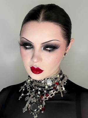 gucci cruise glam 💋 • (Items with * are gifted) ____ ✖️Details: ⛓️💥Jewellery: @regalrose (all gifted*) • CENTAURUS. Gothic Trefoil Opalite choker • LUSTRE. Pearl Choker • VIRTUS. Solar Chain choker • BANQUET. Pearl Charm collar • VANQUISH. Chunky Lariat chain (other chain attached also regal idk the name) (code VOCALLYSHOOK15 for $ off/ use my 🔗 in bio!⬆️) __ ✖️Makeup: @anastasiabeverlyhills 00N impeccable foundation * @lagirlcosmetics white concealer @ritueldefille Rapture and Intuition inner glow creme pigments @meltcosmetics Onyx gel liner * @hudabeauty Very Vanta creamy kohl liner* @kaleidosmakeup Black Jasmine palette * @lunatickcosmeticlabs Vol 1 contour palette * @rarebeauty Enlighten highlighter hellbitesbeauty Vampira lashes @unearthlycosmetics red lip liner (idk the name)* @nyxcosmetics_canada Shine Loud On A Mission lipstick ___ ✖️Contacts: @pinkyparadisedotcom Mojo Grey lenses* ___ #goth #alternative #gucci #creativemakeup #hautecouture