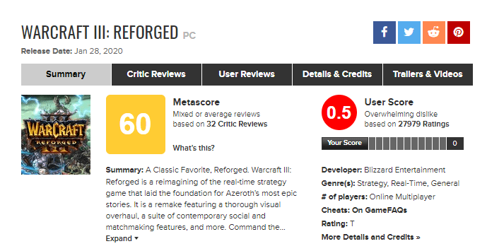 Warcraft III - Reforged - Credito: metacritic.com