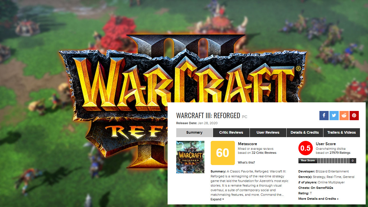 Lancamento do Warcraft 3: Reforged tem a pior avaliação do Metacritic