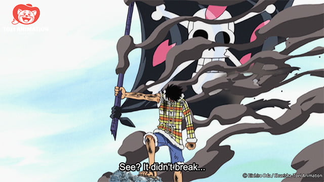 Luffy com a bandeira de Hiriluk