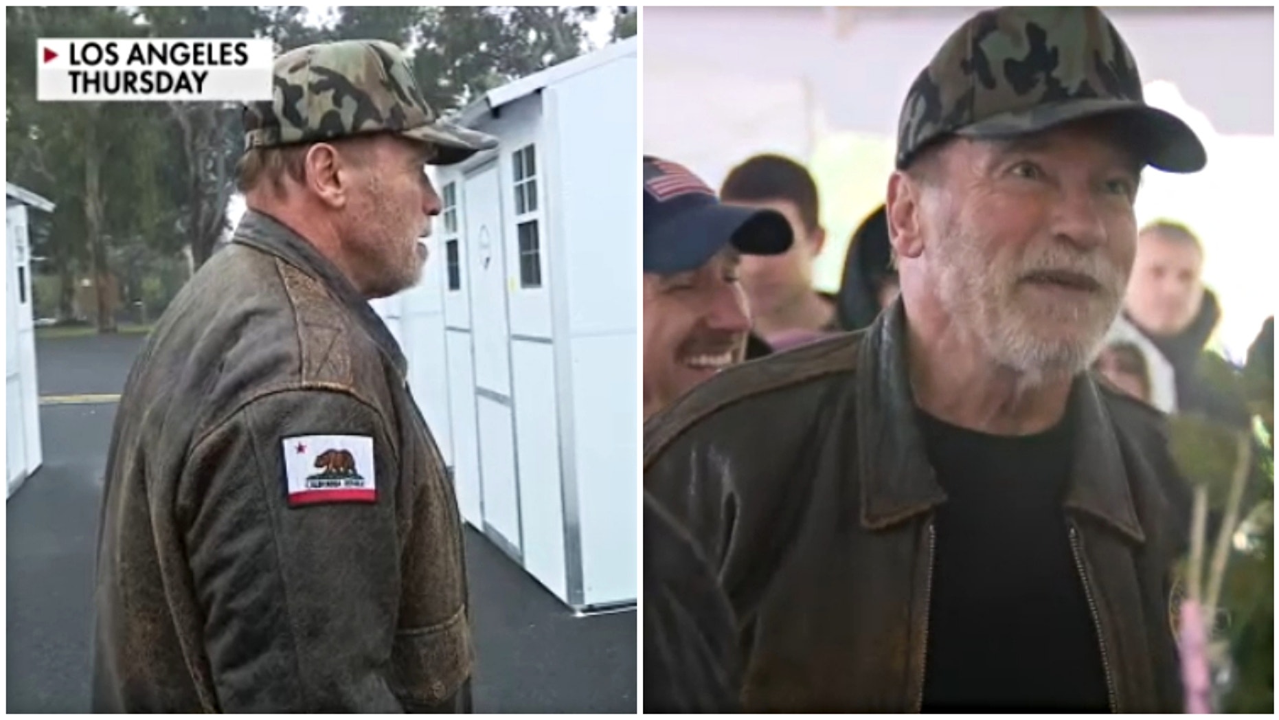 Arnold Schwarzenegger Doa 25 Casas Para Veteranos Desabrigados da Califórnia 1 O ex-governador da Califórnia, Arnold Schwarzenegger, doou na quinta-feira 25 pequenas casas para veteranos desabrigados no oeste de Los Angeles. (FOX 11 Los Angeles)
